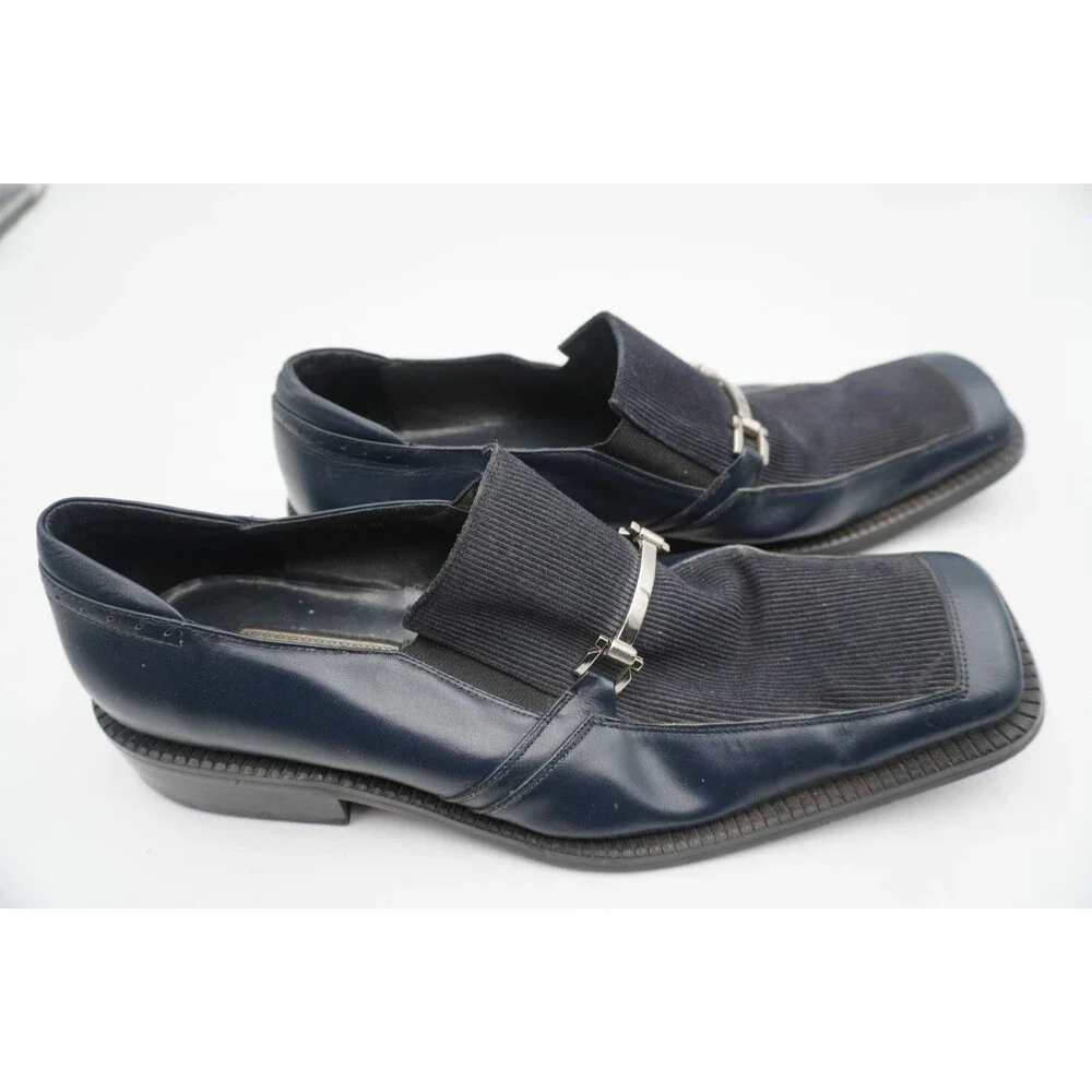 Borgesi Beverly Hills Collection Men’s Navy Blue Loafers Leather & Corduroy Sz46
